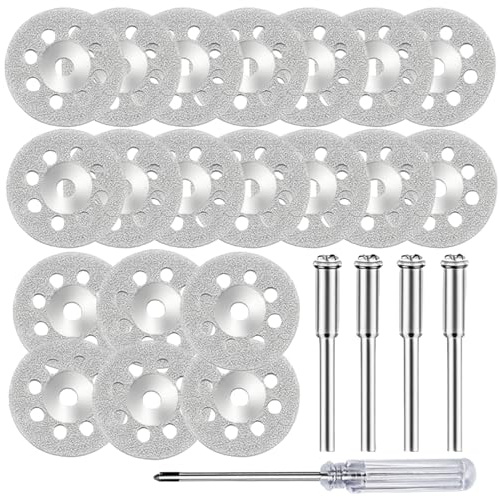 20 Stück Diamant Trennscheiben 22mm mit 4 Stück 3mm Dorn und Schraubendreher, Mini Diamantscheibe für Rotationswerkzeug, Schneiden von Stein, Glas, Keramik, Fliesen Schleifen, Metall, Marmor, Jade