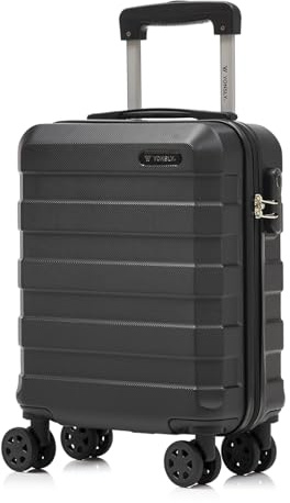 YONSLY Trolley Reisekoffer, Rollkoffer Handgepäck, Travel Suitcase Hartschalenreisekoffer mit 4 Rollen 360°, Zahlenschloss, Weicher Gummigriff (S, Schwarz)