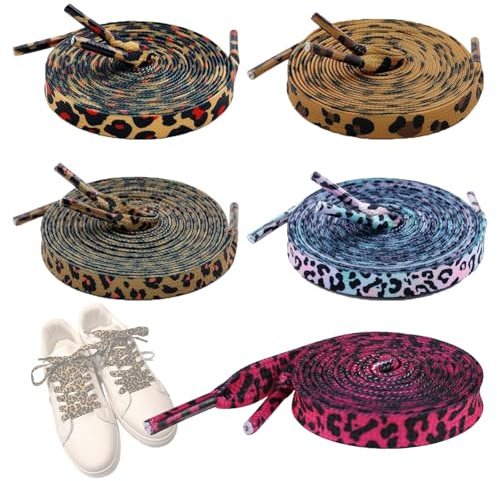 MUYAPAY 5 Pièces Lacets Chaussures, Lacets Plats Et Fins à Imprimé Léopard | Lacet, Résistants à la Déchirure pour Sneakers, Chaussures de Rechange Idéaux, Baskets pour Adultes ou Enfants