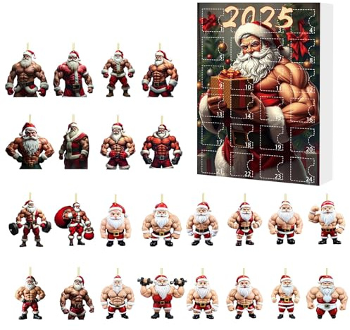 Gihioue 2025 Adventskalender - 2025 2D Acrylic Muskel Weihnachtsmann Anhänger Adventskalender Spielzeug - Niedlicher Weihnachtsanhänger Für Frauen Männer Jugendliche Mädchen Familie Freunde