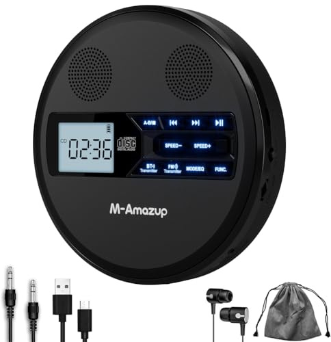 Masslla Lernmaschine Discman CD Player Multifunktional Bluetooth, FM -Kopfhörer, Repeater USB Stereo -Lautsprecher Schwarz