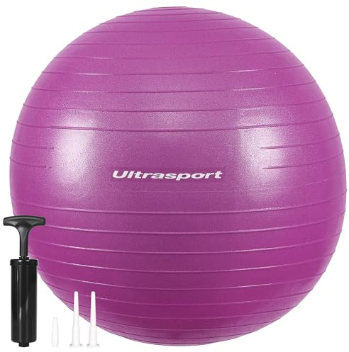 Ultrasport Ballon de Grossesse, Gym, Yoga, Pilates 45 cm I Jusqu’à 300 kg, Antidérapant, Technologie Anti-Burst I Swiss Ball Assise Bureauavec avec Pompe, Rouge