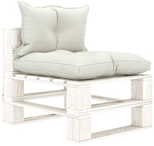 Mhdvray Paletten Gartensofa Beige Kiefernholz 60 x 67,5 x 60,8 cm mit 10 cm Kissen Robustes Lounge Sofa Outdoor Balkon Couch für Garten Terrasse Wohnzimmer