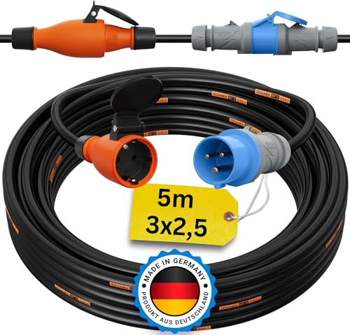 CEE auf Schuko Adapter 5m Camping Stromkabel TITANEX 3x2,5 Landstromkabel Wohnmobil Wohnwagen Kabel Camping Adapter 5 Meter Strom Verlängerungskabel CEE-Stecker Campingstecker