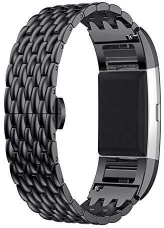 Fitbit Charge 2 Armband, AISPORTS Fitbit Charge 2, Edelstahl, Fischschuppen-Muster, Ersatzarmband mit Metall-Armband Schnalle für Fitbit Charge 2 Fitness-Zubehör
