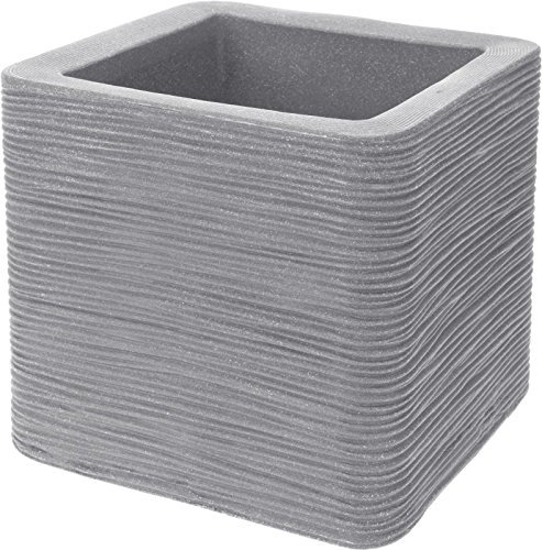 Koopman Square Cubed Plant Pot Light Grey Planter Double Walled Ribbed Flower Pot