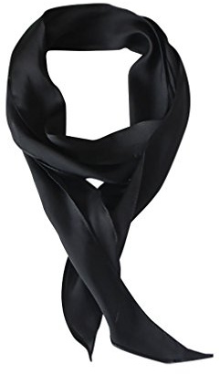GERINLY Solid Color Long Neckerchief Pure Skinny Scarf Necktie for 50's Costume Party Black Silk Scarf Belts for Hair (Black)