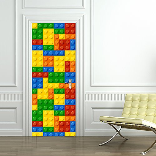 Adesivo 3D per porta, in vinile, rimovibile, per decorare la casa, 77 x 200 cm, set da 2 pezzi (Lego)