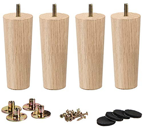 La Vane 4er Set Möbelfüße aus Massivholz - Konische Tischbeine Ersatz (Höhe: 20cm) mit M8 Gewindebolzen, Montageplatten - Für Sofa, Bett, Schrank, Couch, Ottomane & Tische - Leicht zu installieren
