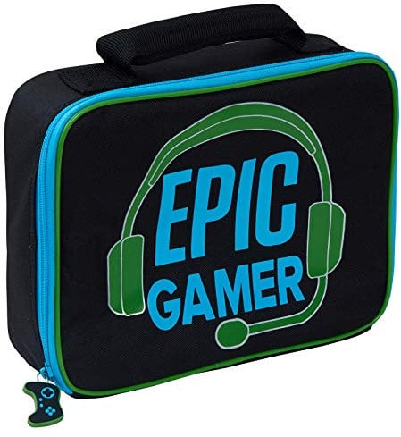 Epic Gamer Lunch Bag Kids Teens Adults Travel School Insulated Lunch Box with Bottle Holder Easy Wipe Clean & Strong Carry Handle