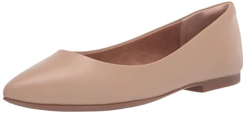 Amazon Essentials Women's Pointed-Toe Ballet Flat, Beige Faux Leather, 7 UK