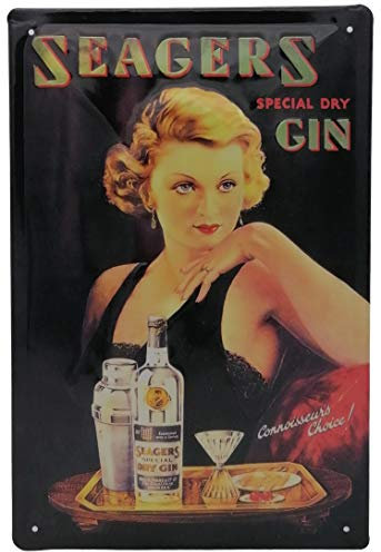30 x 20 cm Retro Blechschild passend für Seagers Gin Liebhaber und Genießer, Deko Bar Schild, geprägtes Stahlblech