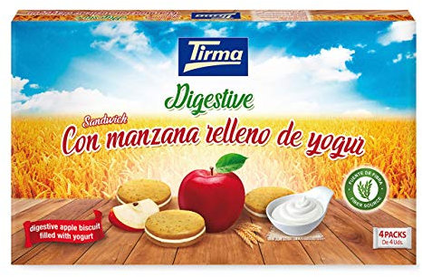 Tirma Sandwich di Biscotti Digestivi alla Mela Ripieni di Yogurt | Fonte di Ferro e Vitamine | Ideali da Portare con Sé | Biscotti Senza Uova | Confezione da 180gr, 4x45gr