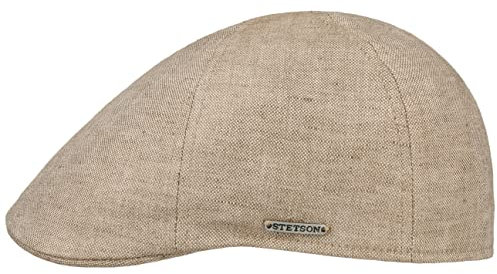 Stetson Texas Linen Flatcap Schirmmütze Leinencap Sommercap Schiebermütze Damen/Herren - Made in The EU mit Schirm, Futter Frühling-Sommer - XXL (62-63 cm) beige-meliert