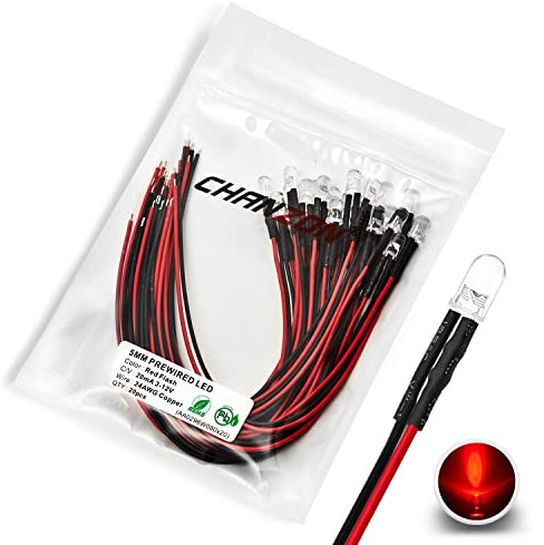 [UL-Kabel] Chanzon 20 Stück vorverdrahtete 5mm rot blinkende LED-Diodenlichter (klare runde transparente Linse DC 12V) mit 680 Ohm 1/4W Widerstand und 24awg Drahtanzeige Leuchtdioden Glühbirne