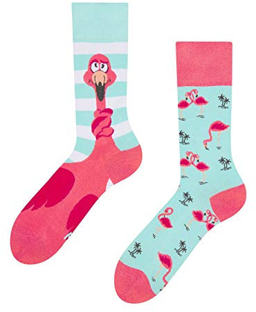 Dedoles Calzini Unisex Donna Uomo & Bambini Calze Cotone con tanti Design divertenti sinistra destra diversi, colore: Blu, disegno: Fenicottero ingarbugliato, taglia: 39-42