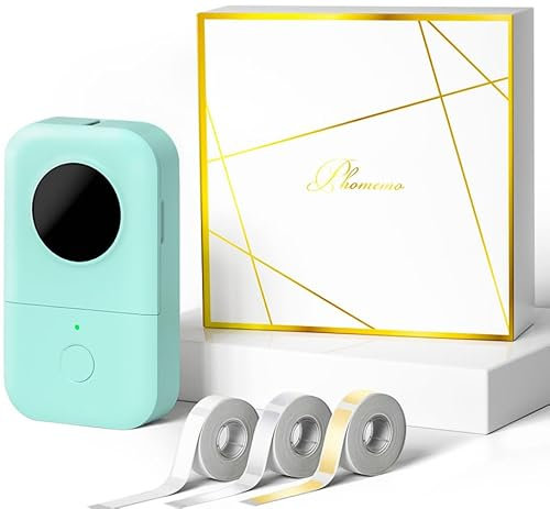Phomemo D30 Bluetooth Etikettiergerät Beschriftungsgerät Selbstklebend Mini Etikettendrucker,Label Printer mit 3 Rollen etikettenpapier Geschenkbox,Labelmaker Geeignet für Haushalt und Büro - Grün