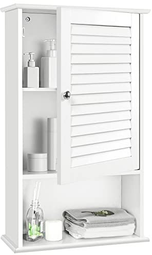 RELAX4LIFE Armoire Murale de Salle de Bain avec 3 Compartiments de Rangement et 1 Porte，Armoire de Toilette Multifonctionnelle Style Moderne avec Étagère Réglable, 42X17X70CM,Blanche