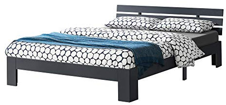 [en.casa] Holzbett Nivala mit Kopfteil und Lattenrost 140x200 cm Bettgestell bis 150 kg Jugendbett Gästebett Bettrahmen Kiefernholz Dunkelgrau