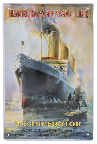 Maritimes Retro Blechschild, S. S. Imperator, Hamburg American Line - hochwertig geprägte Wand Dekoration, Deko Schild, 30 x 20 cm