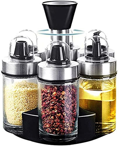 Juego De 6 Vinagreras De Sal, Pimienta, Aceite Y Vinagre Con Soporte A Juego, Juego De Frascos De Condimentos, Olla Giratoria Para Condimentos Para Aceite De Cocina Y Juego De Vinagre, Salsa