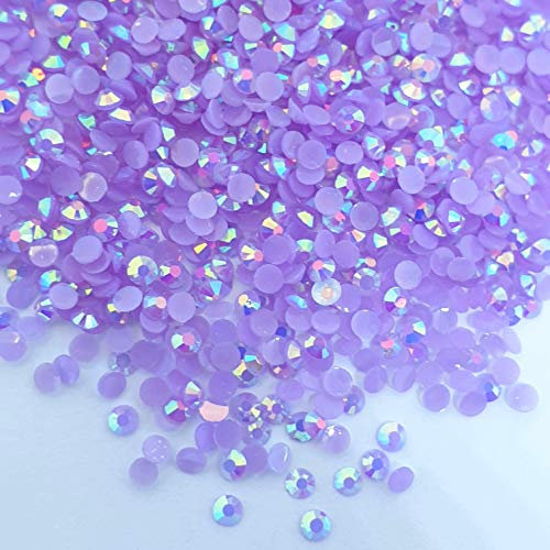 MajorCrafts 2000pcs 5mm ss20 Jelly AB Flat Back Round 14 Facets Resin Rhinestones Arts and Crafts Embellishment Gems (Lilac Purple AB C66)