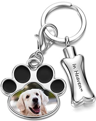 PiercingJak Personalisierte Schlüsselanhänger mit Gravur Foto Wunschtext Hund Katze Pfote Memorial Asche Urnen Flasche Anhänger Andenken Erinnerung Schmuck Individuelle Geschenke für Unisex