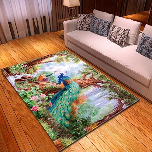 Chickw1 Teppich Groß Wohnzimmer, 3D Ölgemälde Drucken Moderne Flauschig Flanell Antirutschunterlage Fläche Teppiche für Kinderzimmer Schlafzimmer Outdoor Küche (Wald Pfau,40x60cm)