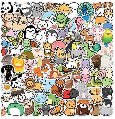 100 STÜCKE Q Version Cartoon Tiere Aufkleber für Laptop Wasserflasche Gepäck Snowboard Fahrrad Skateboard Aufkleber für Kinder Jugendliche Erwachsene Cartoon Aufkleber