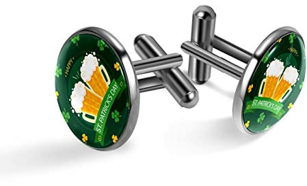 Manschettenknöpfe Herren Bier Klee Cufflinks Edelstahl Für Hemd Hochzeit Festival Geschenk Box,Schwarz