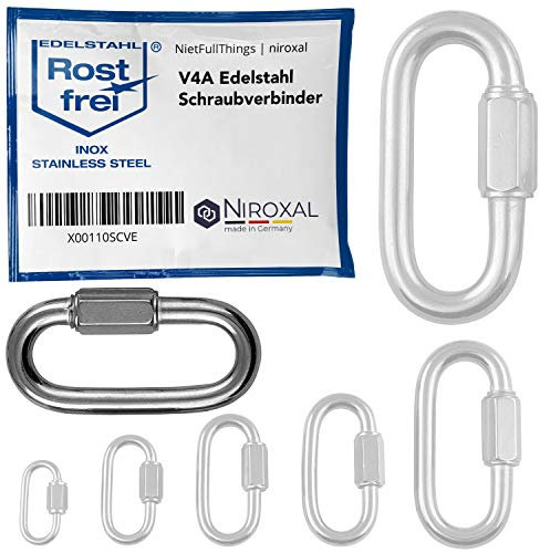 Connettore a vite in acciaio inox V4A, 10 mm, a moschettone a vite, 3,750 kg, collegamento rapido, anello portachiavi