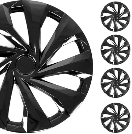 Radkappen Radblenden Radzierblenden Set 15 Zoll Kompatibel mit Auto KFZ PKW ABS | Radkappensatz Stahlfelgen Felgendeckel | OMAC 1 Satz (4 Stück) Vorne und Hinten (Schwarz)