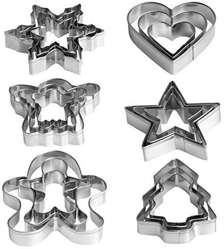 Christmas Cookie Cutter Set - 18 Piece Gingerbread Man, Snowflake, Tree, Heart, Star, Angel Shapes for Holiday Winter Baking