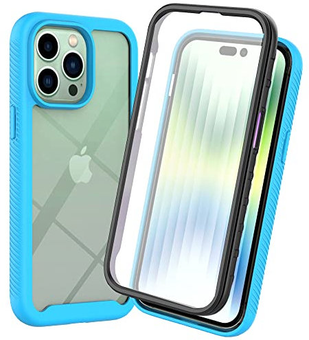iPhone 14 Pro Max Case with Built-in Screen Protector, 360 Full Body Protective Cover Heavy Duty Anti-Scratch Shockproof Clear Silicone Bumper Slim Phone Case for iPhone 14 Pro Max, Light Blue