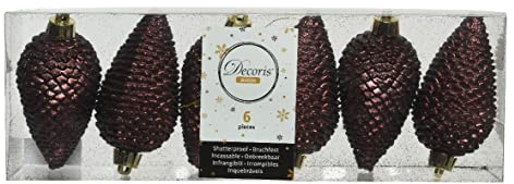 Kaemingk Christbaumschmuck Zapfen 8cm Kunststoff 6 Stück Weihnachtskugeln Christbaumkugeln Rotholz