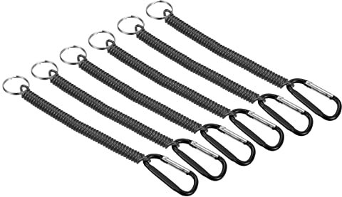 PATIKIL 3.3ft Spring Coil Keychain Stretch Cord, 6 Pack Spiral Lanyard Tether Retractable with Metal Clip and Keyring for Keys Fishing Tool, Black