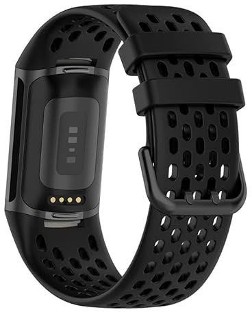 Vaporly UK Replacement Watch Strap for Fitbit Charge 5 Band with Collapse Buckle Sports Mesh Breathable Silicone Wristband (Black)