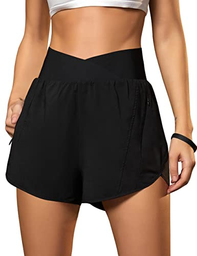 Blooming Jelly Women's Athletic Running Shorts Black Gym Workout Shorts