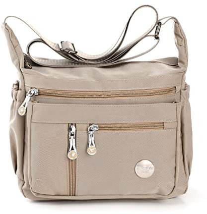 HERCMNOY Damen-Umhängetasche, Umhängetasche, Handtasche, mehrere Taschen, Nylon, Kuriertasche, khaki, Exterior Dimensions: 11 L x 8.27 H x 4.33 D