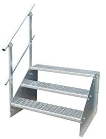 3 Stufen Standtreppe Stahltreppe freistehend Breite 100cm Höhe 63cm verzinkt einseitiges Geländer