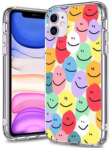 Hsdhacn Aesthetic Smiley Face Pattern Case Compatible with iPhone 12, TPU Shockproof Trendy Design Pattern iPhone 12 case for Girls Women, Support Wireless Charging
