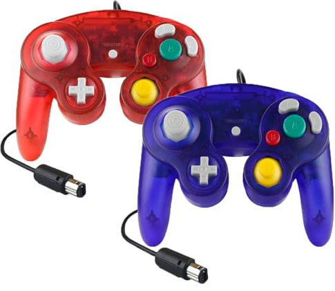Hovlian 2 Pack NGC Controllers,Classic Wired Controller for Wii Game cube Console (Clear Blue and Red)