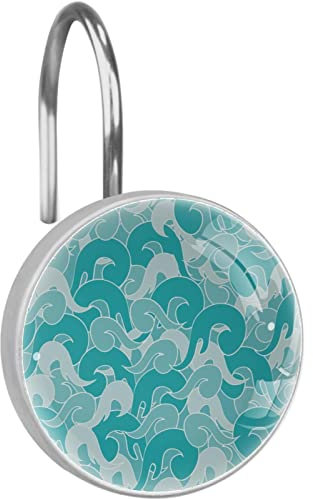 Ganci per tenda da doccia con onde astratte verdi, ganci per doccia a doppio scorrimento per tende da doccia, set di 12 ganci