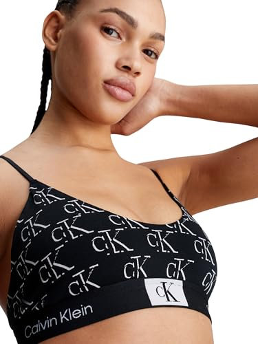 Calvin Klein Donna Reggiseno a Bralette Coppe Morbide, Nero (Litho Ck Print+Black), S