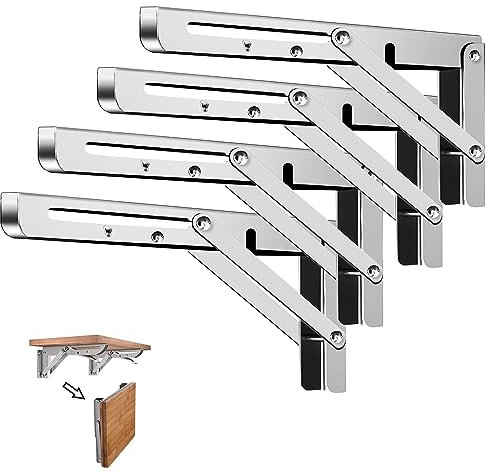RICHDMI Staffe Pieghevoli per Mensole 450mm, Staffe Pieghevole Inox, Pesante Supporti Tavolo a Parete Folding Mensola, per Banco di Lavoro Fai da Te, Carico Massimo 170kg (4 Pezzi)
