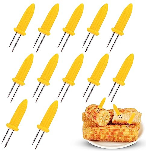 OFFCUP 12 spiedini per barbecue in acciaio inox, forchette per mais dolce, forchette per pannocchie, spiedini ad incastro con manico in polipropilene, per barbecue, picnic, lavabili in lavastoviglie