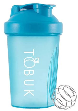 Taste of Beauty UK 400 ml Protein Shaker Bottle with Mixball, Easy Grip Pre Workout Protein Powder Blender & Mini Water Bottle for Protein Shake (Blue)