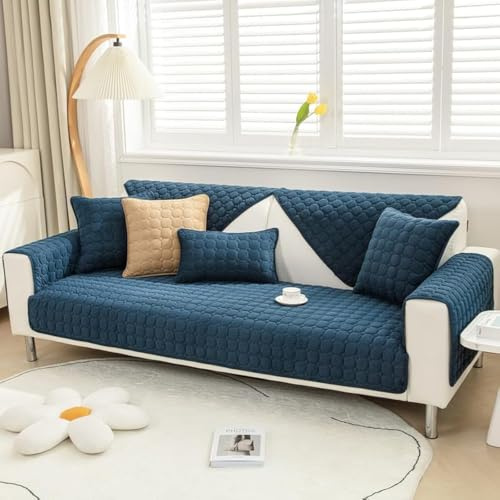 Weiche Corduroy Rutschfest Sofa überzug 2 3 4 Sitzer (Dunkelblau, 90x240) | Couch überzug Waschbar, Sofa Cover für Sektionssofa, Hund Sofabezug, Sofa überzug L Form, Ledersofaschoner für das Wohnzimmer