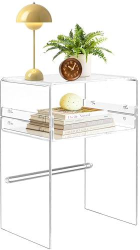 KORETECH Beistelltisch aus transparentem Acryl, Nachttisch für Schlafzimmer, Beistelltisch für Wohnzimmer, Modell C klar