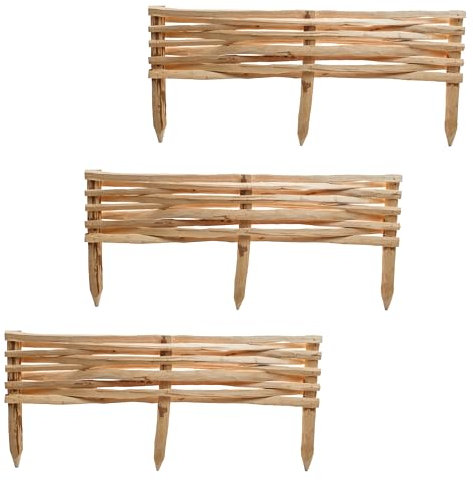 BOGATECO 3x Gartenzaun aus Haselholz 60cm x 20cm Beeteinfassung Rasenkanten Zaun Holz Beetumrandungen Staketenzaun Beetabgrenzungen Steckzaun Perfekt als Beet-Umrandung oder Weg-Abgrenzung
